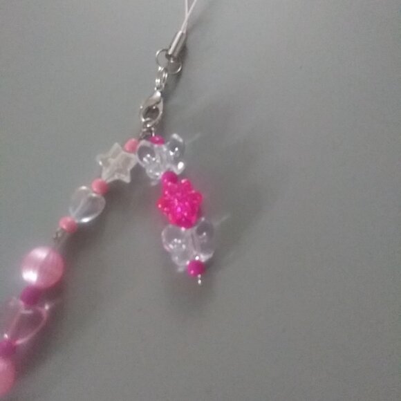 Pink Sparkle Butterfly & Star Beaded Phone Charm – Kawaii Glitter Accessory - Picture 3 of 6